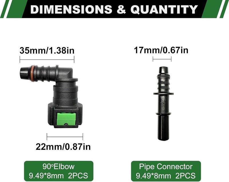 Japtend Fuel Line Quick Connect Fittings, 2 Sets Fuel Line Hose Quick Release Connect Fittings Include 90 Degree Elbow Pipe Connector SAE 9.49mm to ID 8mm - Image 2